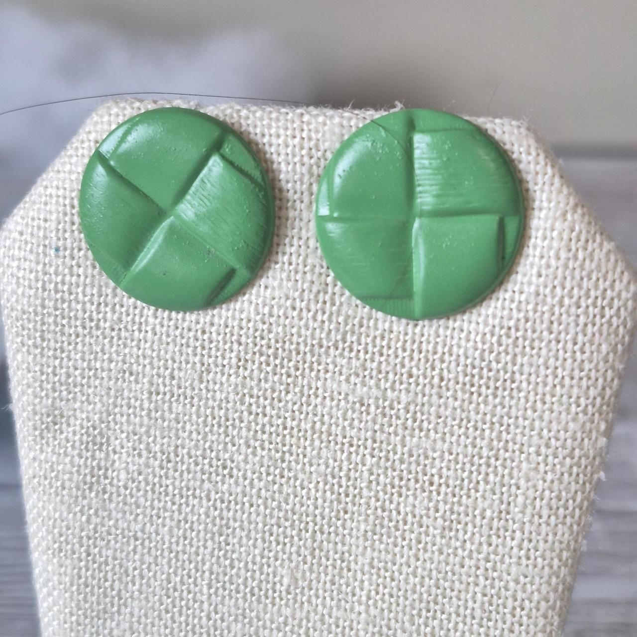 Vintage Green 1980s Button Earrings